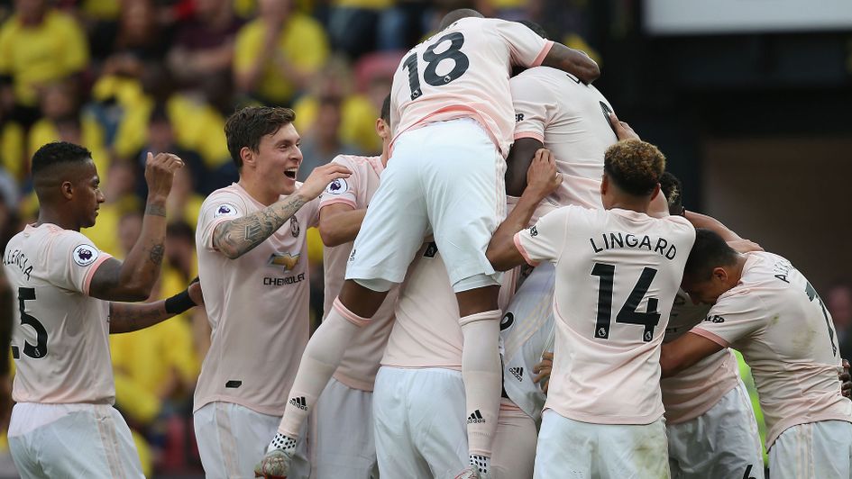 Manchester United celebrate after scoring against Watford