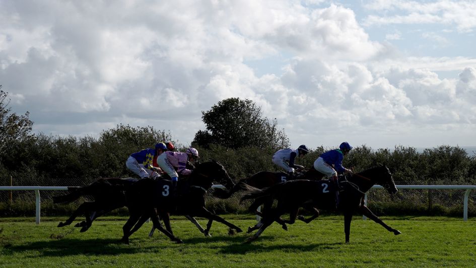 Riders during the EBF Novice Stakes at Brighton Racecourse