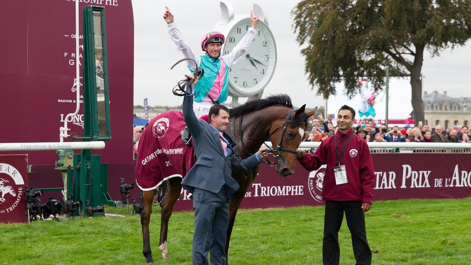 Enable and Frankie Dettori after her second Arc success