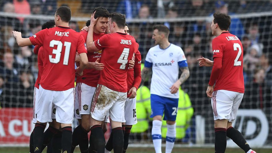 Harry Maguire scores his first Manchester United goal in their FA Cup game at Tranmere