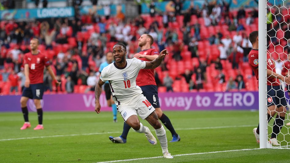 Raheem Sterling celebrates his goal against Czech Republic