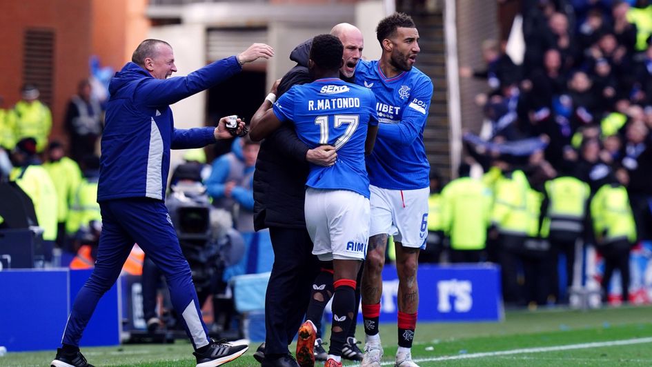 Rabbi Matondo celebrates his late Old Firm derby equaliser with Rangers boss Philippe Clement