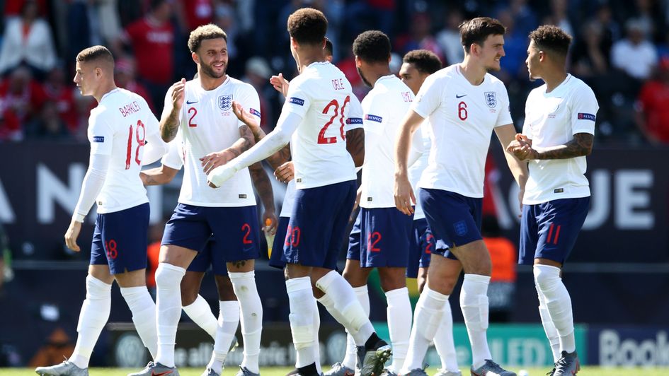England celebrate their penalty shootout win over Switzerland in the UEFA Nations League