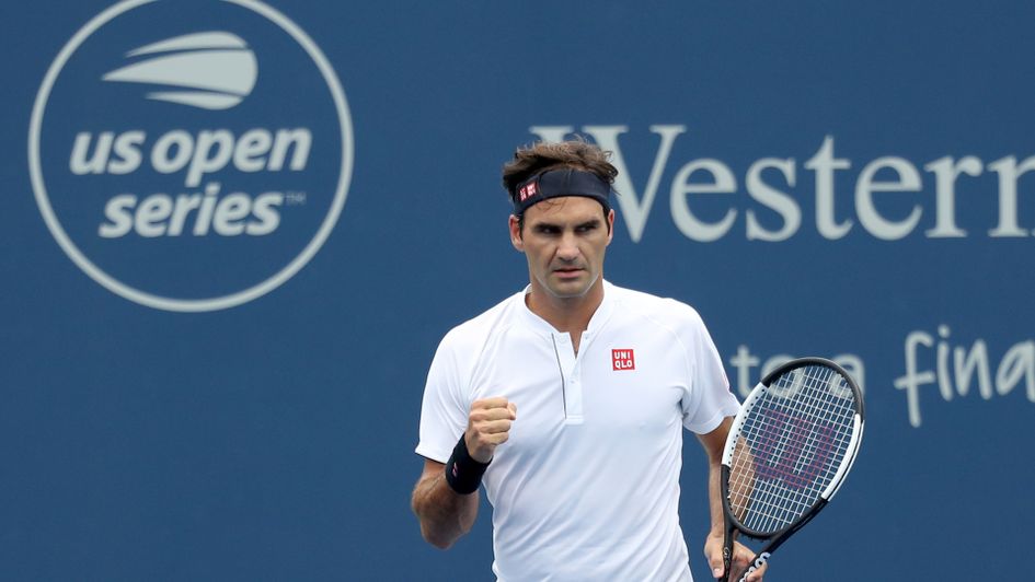 Roger Federer celebrates match point in the Western & Southern Open