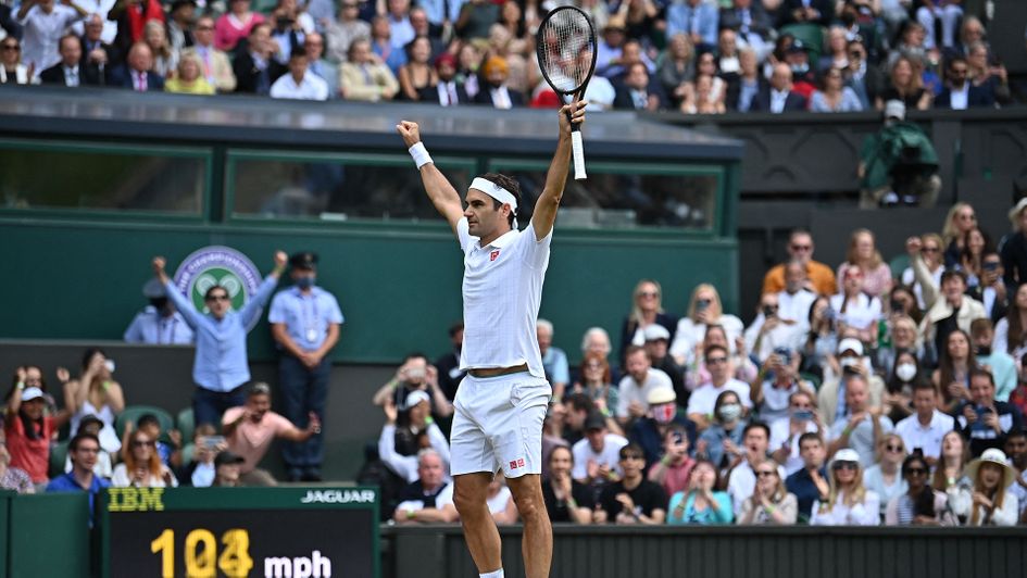 Roger Federer: The 39-year-old Swiss ace celebrates after beating Cameron Norrie at Wimbledon