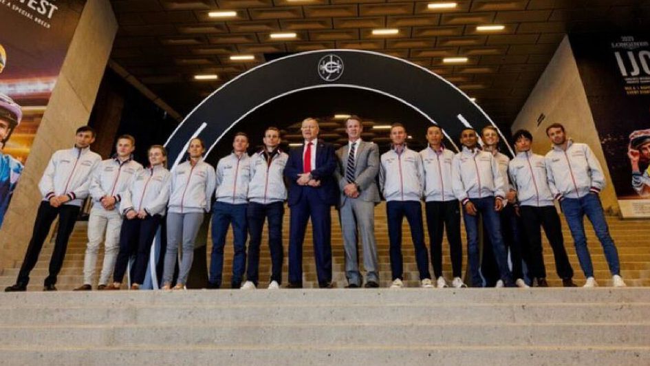 The jockeys line up ahead of the IJC on Wednesday