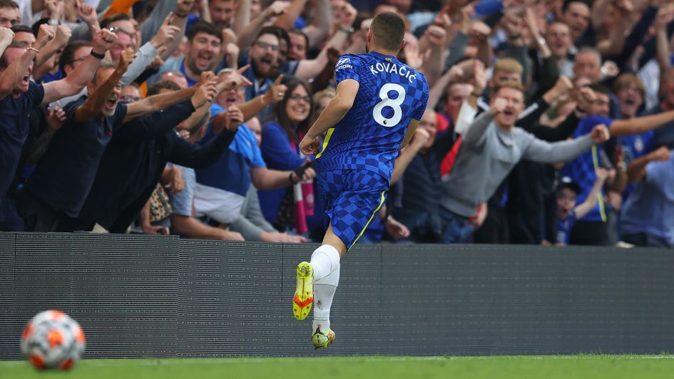 Mateo Kovacic celebrates his goal against Aston Villa