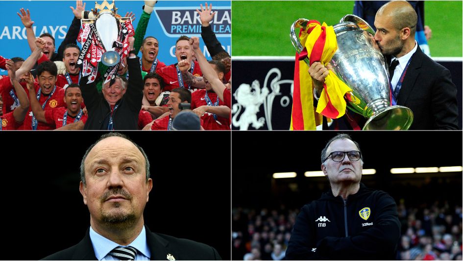 Top 50 managers of all-time (clockwise from top left): Sir Alex Ferguson, Pep Guardiola, Marcelo Bielsa and Rafa Benitez all included by France Football