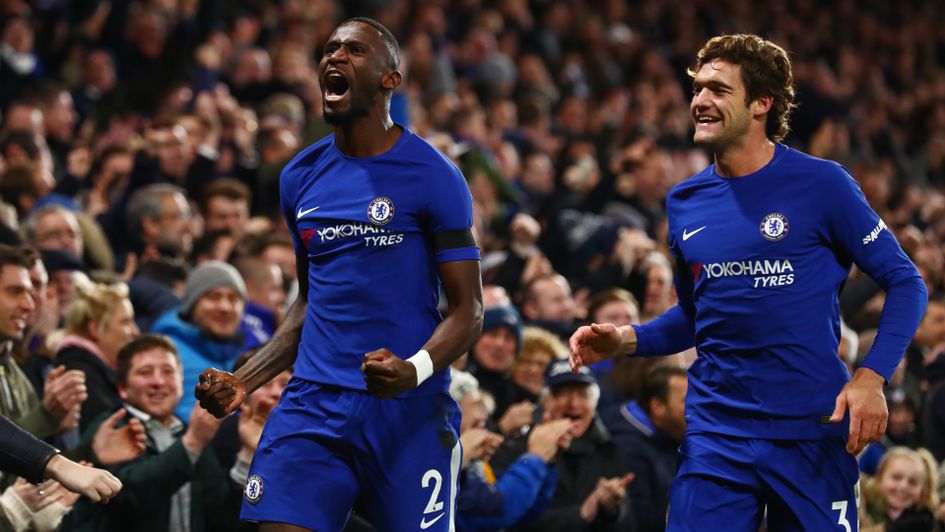 Antonio Rudiger and Marcos Alonso celebrate