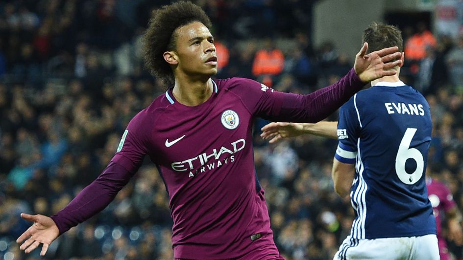 Leroy Sane celebrates after netting his second at West Brom