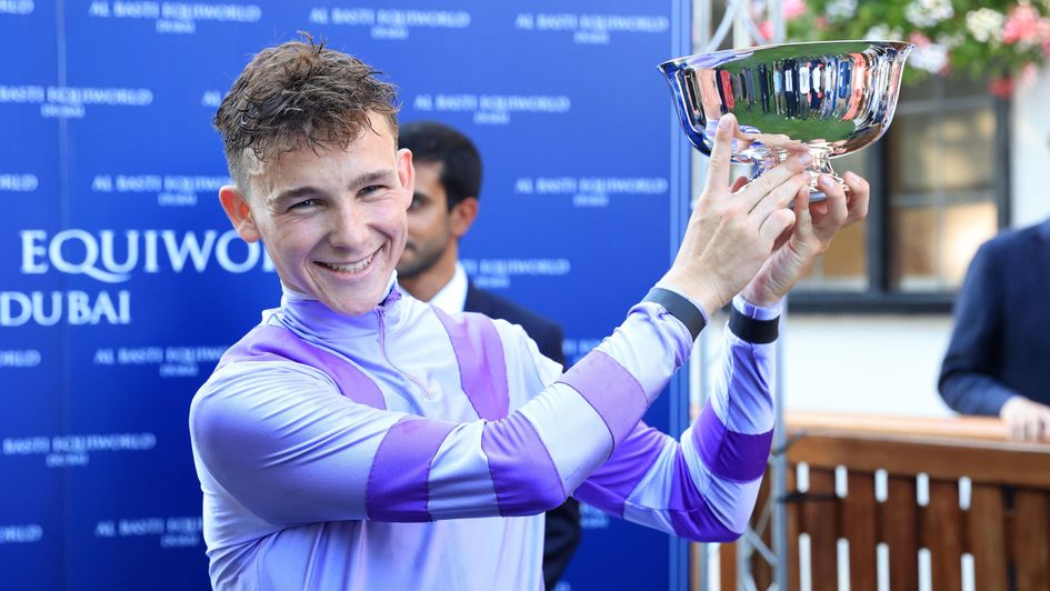 Billy Loughnane celebrates Comanche Brave's July Cup win