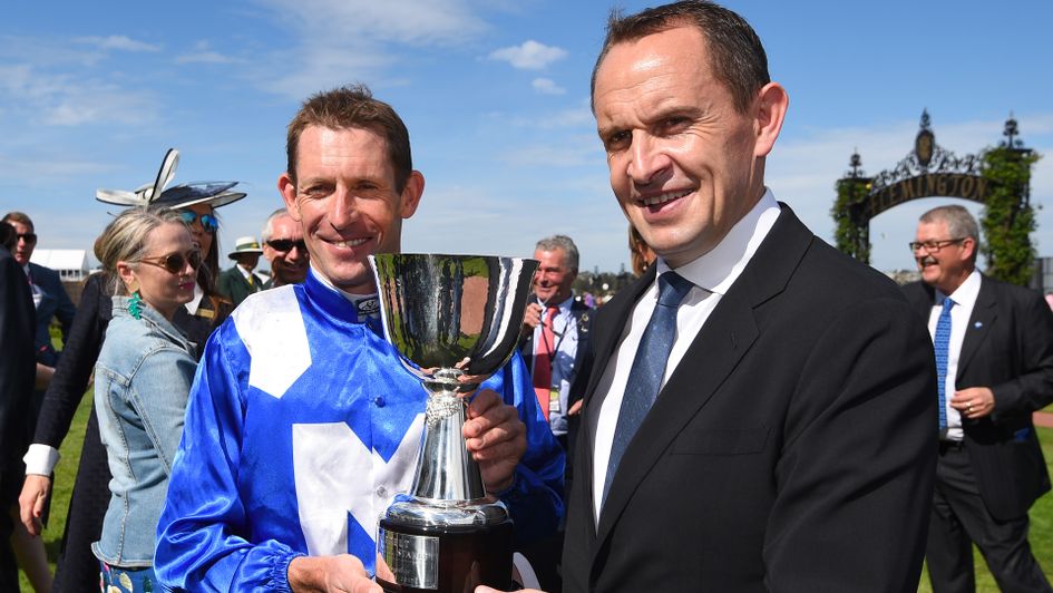 Connections of Winx celebrate with the Turnbull Stakes trophy