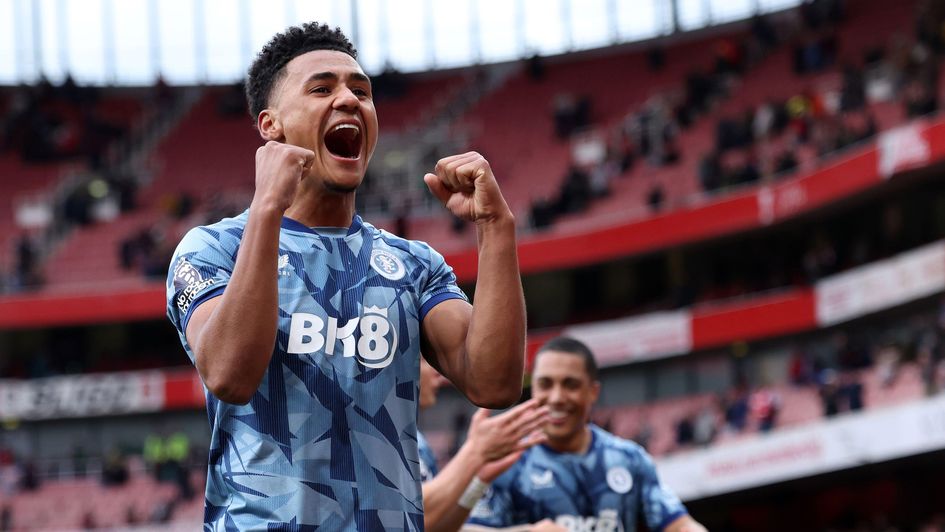 Ollie Watkins celebrates victory at Arsenal