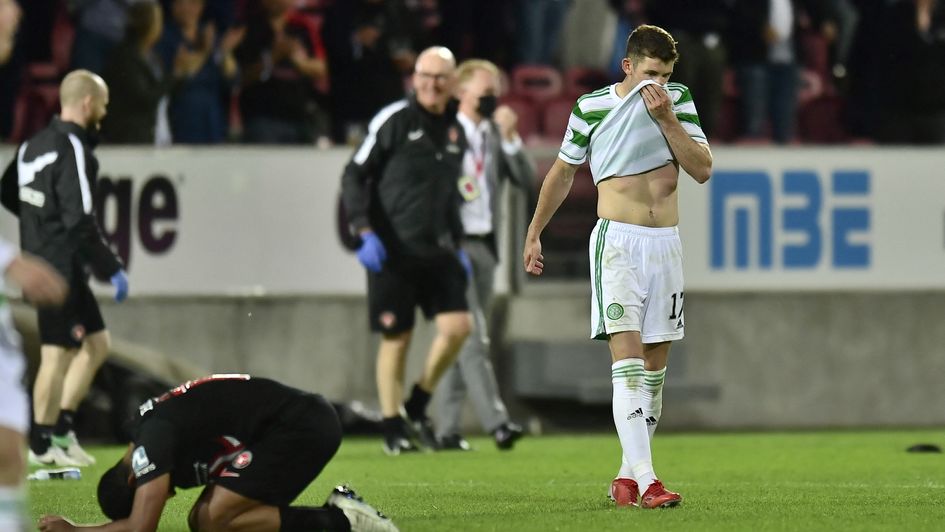 Celtic midfielder Ryan Christie reacts to defeat by Midtjylland