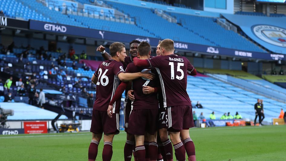 Leicester celebrate beating Manchester City at the Etihad