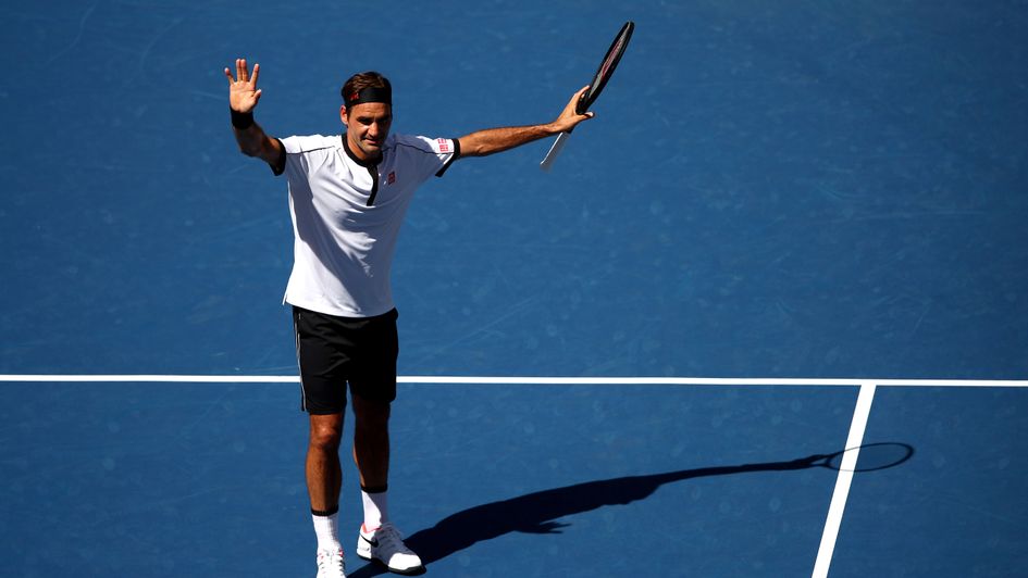 Roger Federer: Swiss ace celebrates his victory over Dan Evans at the US Open
