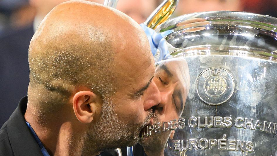Pep Guardiola with the Champions League trophy