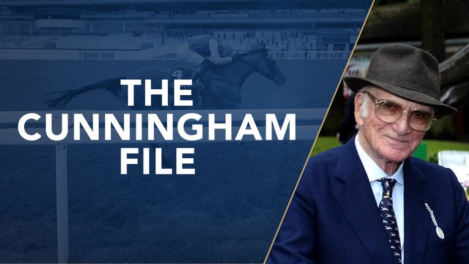 Sir Peter O'Sullivan at Haydock in front of life size bronze of former Sprint Cup winner Be Friendly