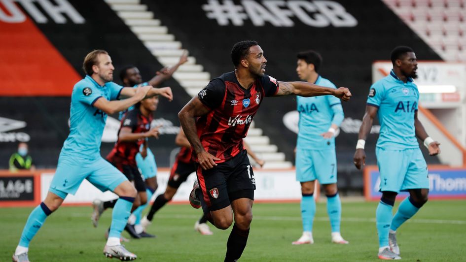 Bournemouth's Calum Wilson celebrates what he thinks is the winner against Spurs, only for VAR to rule it out