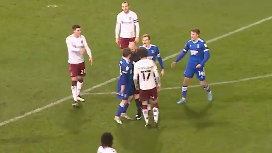 Referee Darren Drysdale was involved in an apparent confrontation with Ipswich midfielder Alan Judge