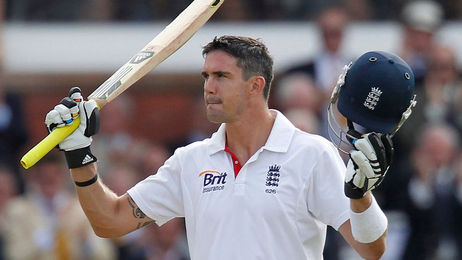 Kevin Pietersen celebrates an England century