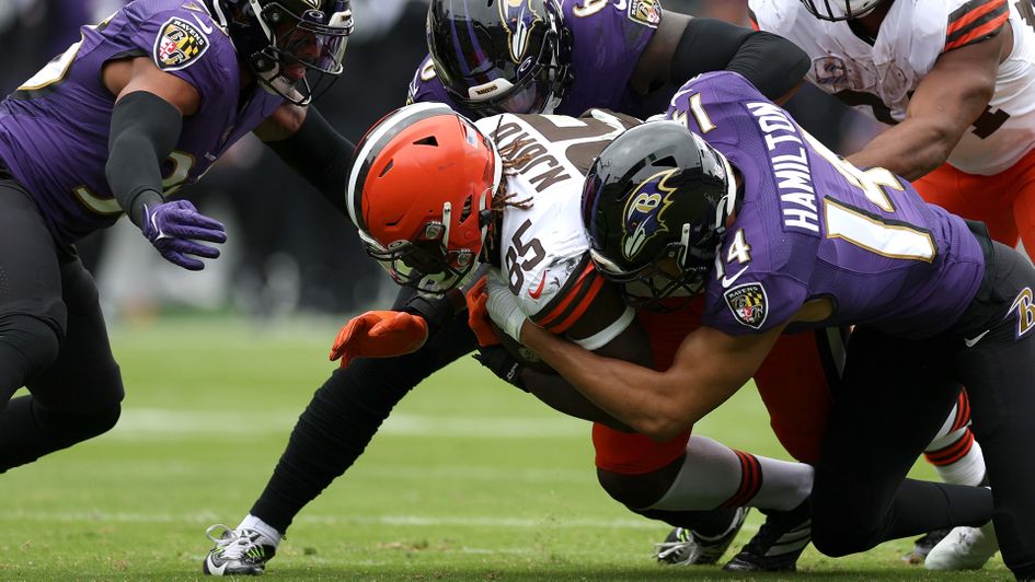David Njoku is tackled