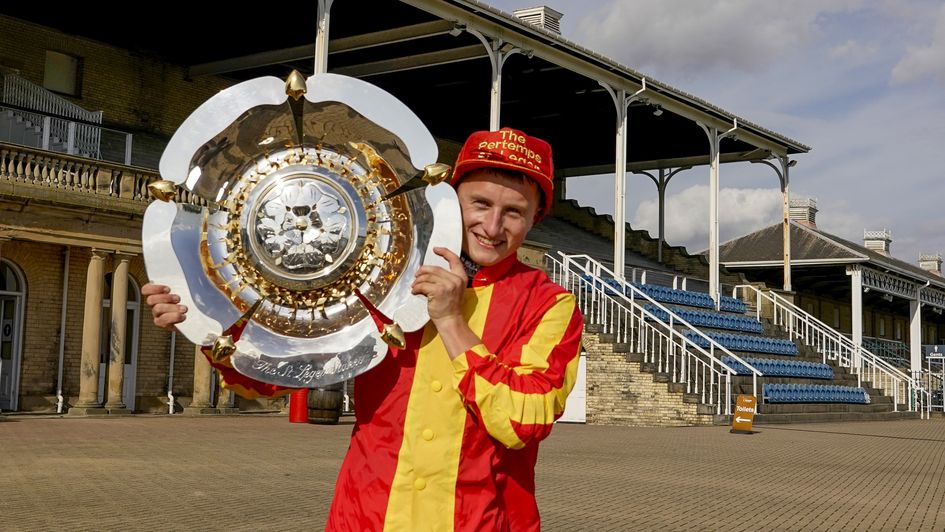 Tom Marquand celebrates St Leger success