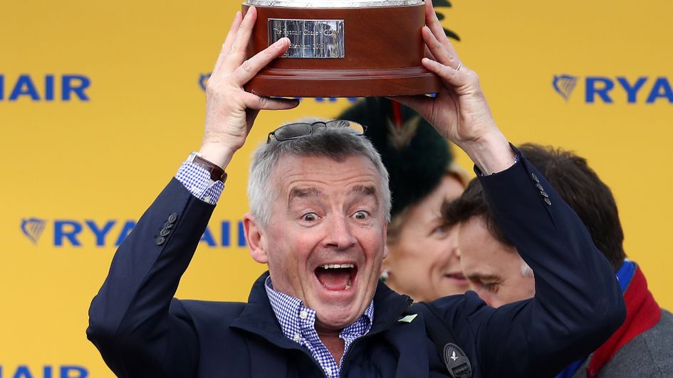 Michael O'Leary celebrates winning the Ryanair Chase