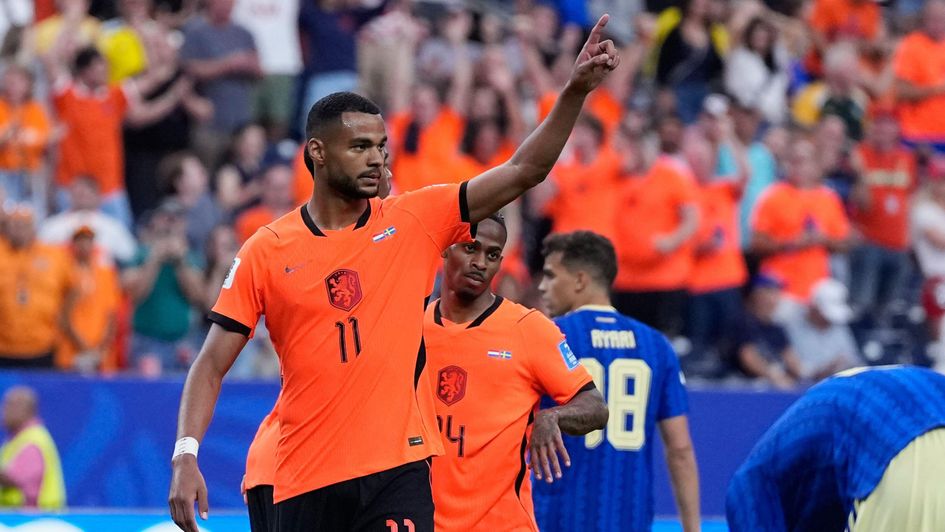 Cody Gakpo celebrates his brace against Sweden