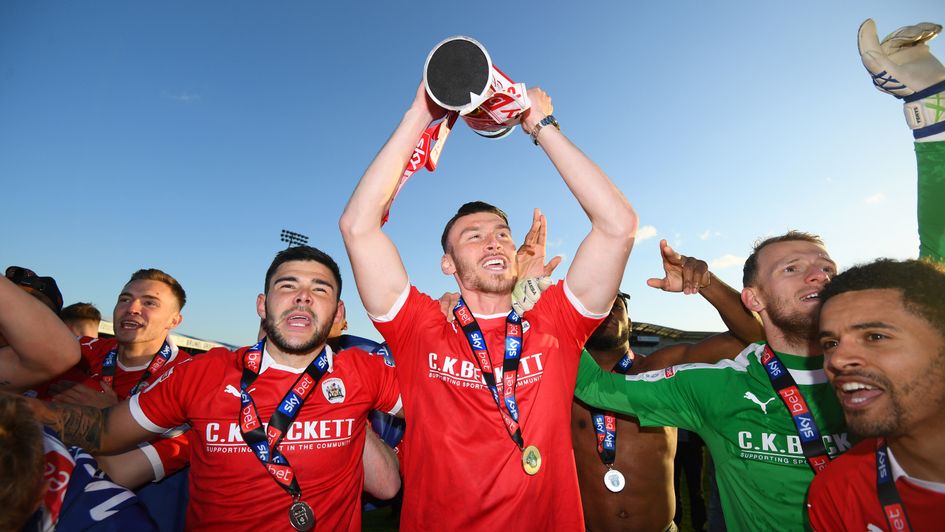 Kieffer Moore: Welsh forward celebrates Barnsley's promotion from Sky Bet League One