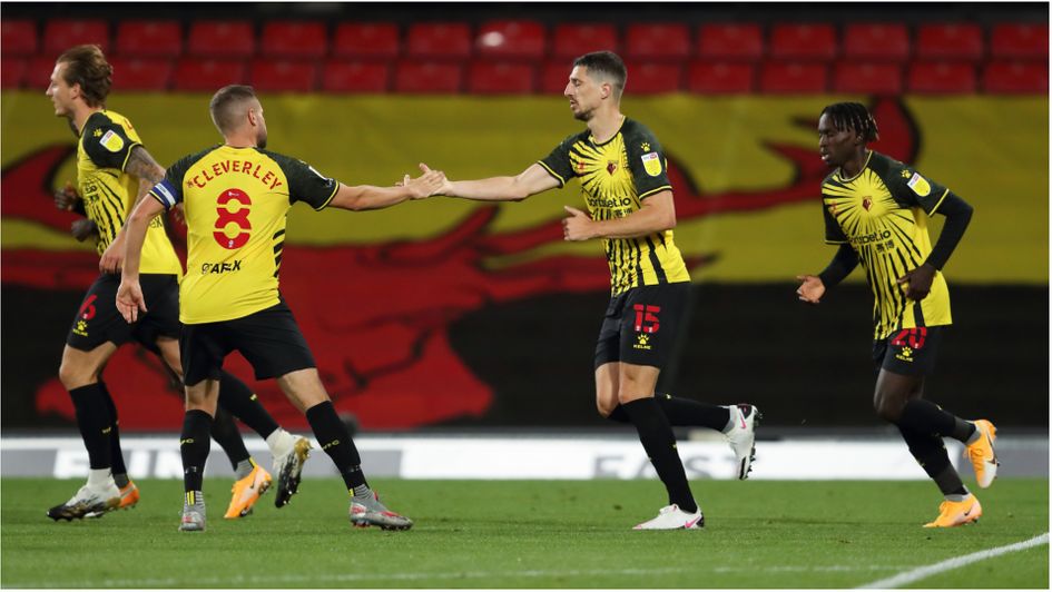 Craig Cathcart celebrates scoring for Watford