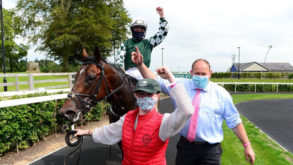 Shane Foley celebrates on Lucky Vega