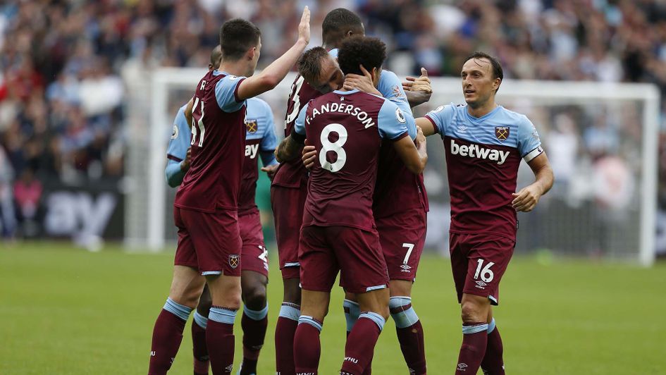 West Ham celebrate as they beat Manchester United 2-0 at  the London Stadium