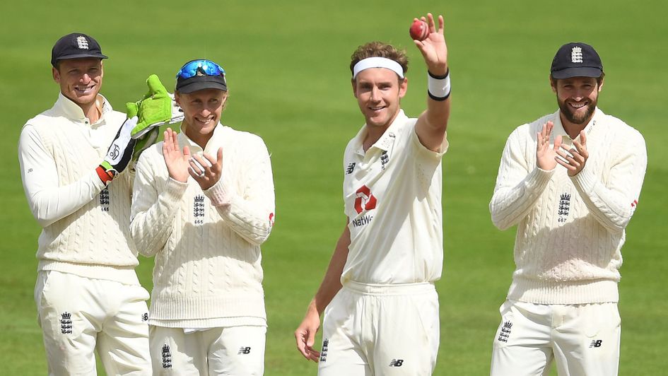Stuart Broad celebrates his 500th Test wicket
