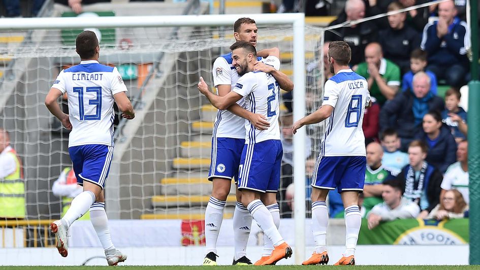 Bosnia celebrate against Northern Ireland in the Nations League