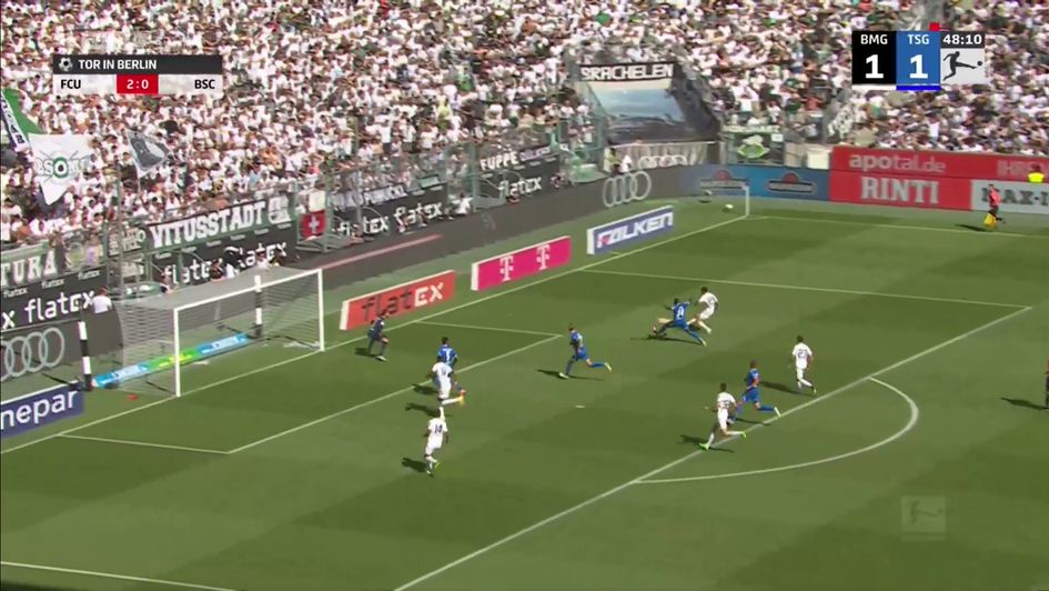 Joe Scally's effort that hit the crossbar