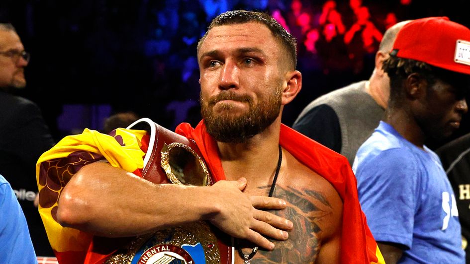 Vasiliy Lomachenko celebrates