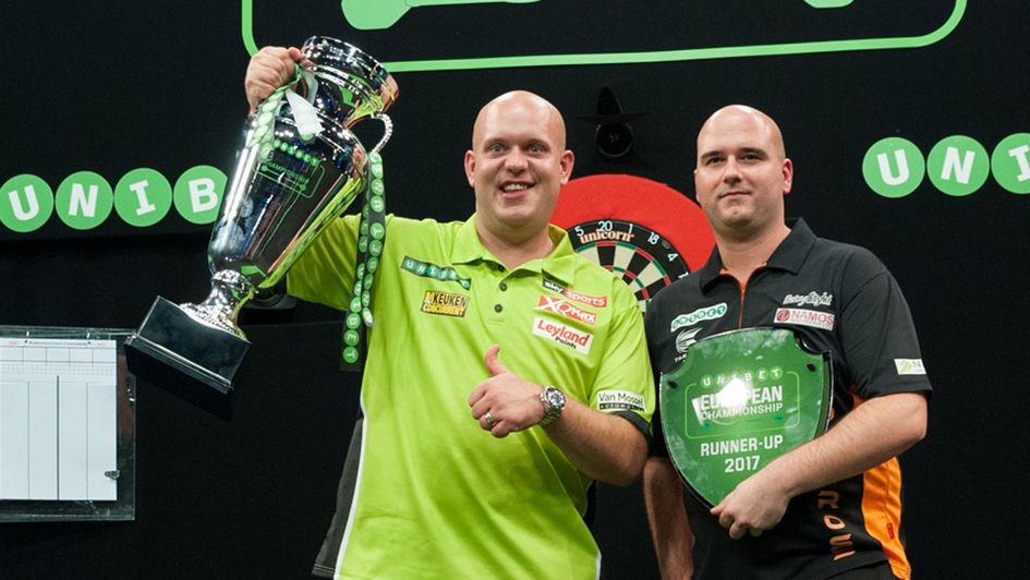 Michael van Gerwen with the European Championship trophy (Picture: Kelly Deckers)