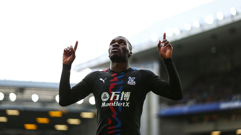 Christian Benteke: Crystal Palace forward celebrates his goal at Everton