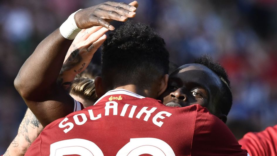 Sadio Mane (r) congratulates Dominic Solanke