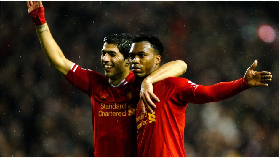 Daniel Sturridge and Luis Suarez celebrate for Liverpool