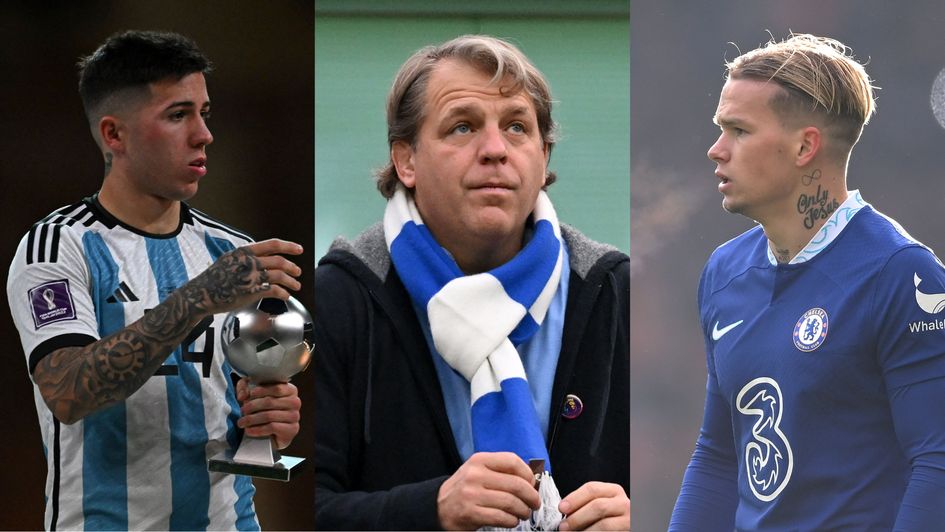 Chelsea owner Todd Boehly (centre) has spent big to bring the likes of Enzo Fernandez and Mykhailo Mudryk to Stamford Bridge in January