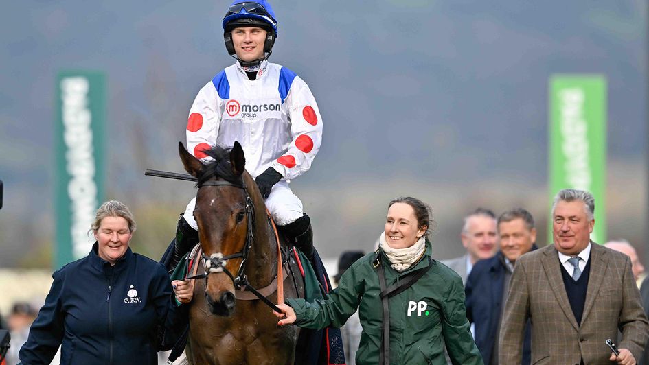 Freddie Gingell celebrates on Il Ridoto after winning the Paddy Power Gold Cup