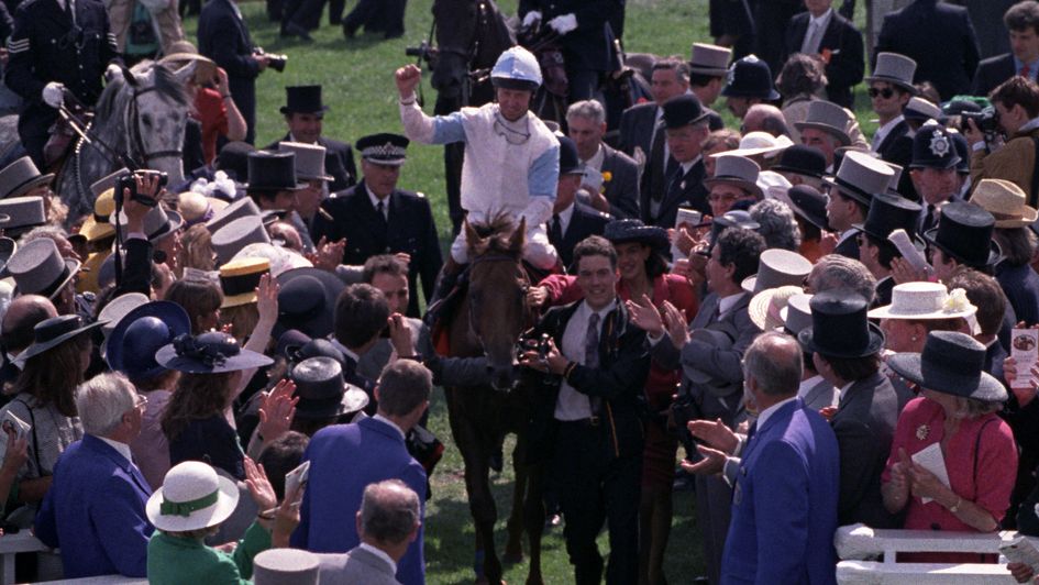 John Reid celebrates Derby glory on Peter Chapple-Haym's Dr Devious