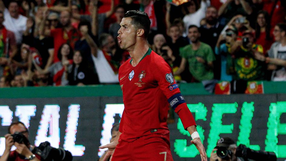 Cristiano Ronaldo celebrates scoring for Portugal