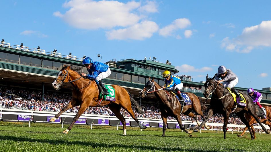 Mischief Magic wins the Juvenile Turf Sprint (image courtesy of the Breeders' Cup)