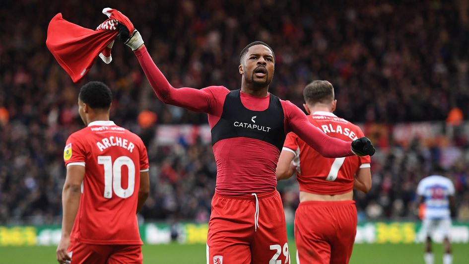 Chuba Akpom celebrates a goal for Middlesbrough