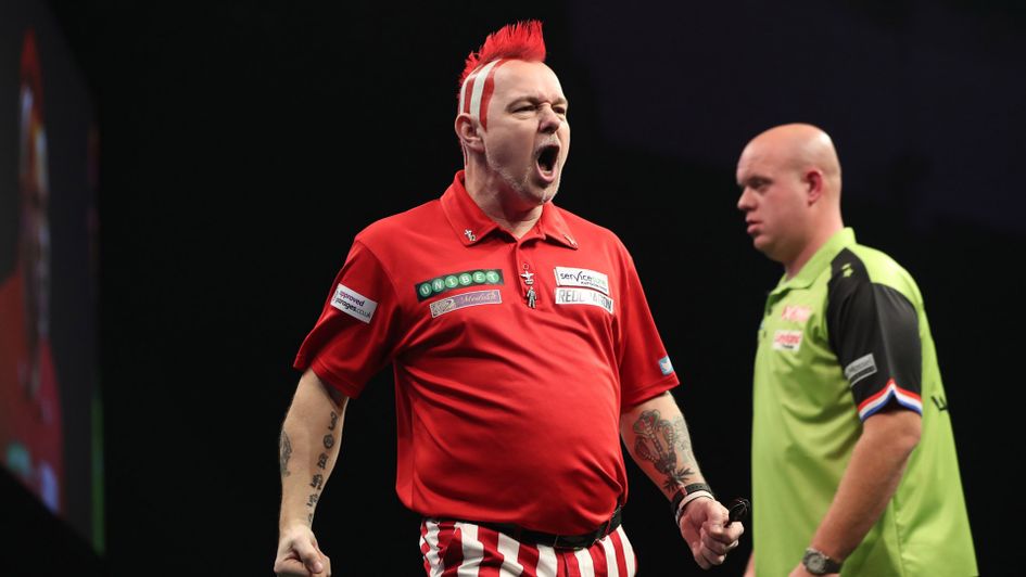 Peter Wright celebrates during his win over Michael van Gerwen (Pic: Lawrence Lustig/PDC)