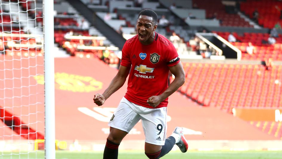 Manchester United's Anthony Martial celebrates his hat-trick against Sheffield United
