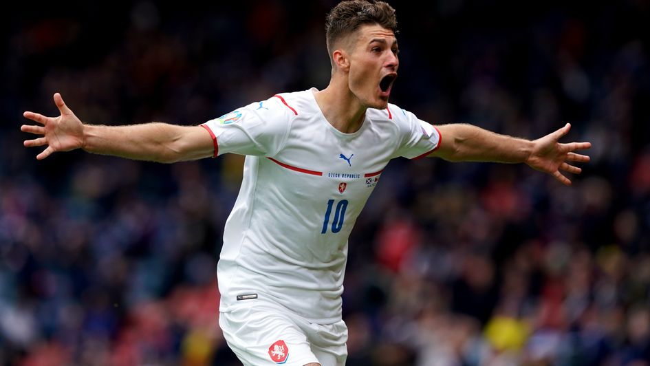 Patrik Schick scored both of Czech Republic's goals, including one from just inside Scotland's half